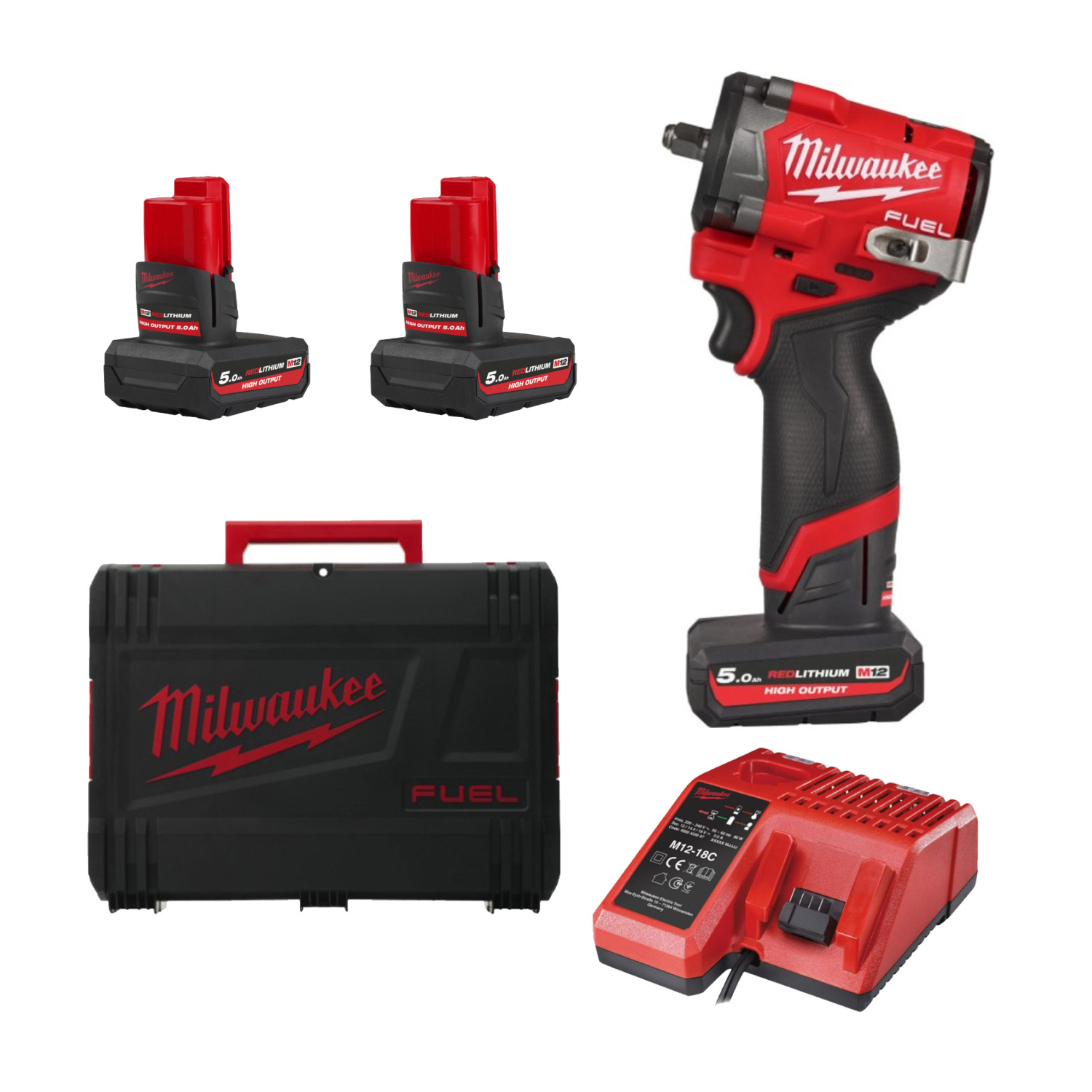 Milwaukee M12 FCIWF38G3-502X 12V Li-ion Accu slagmoersleutel set (2x 2.0Ah Accu) in HD box - 745Nm - 3/8