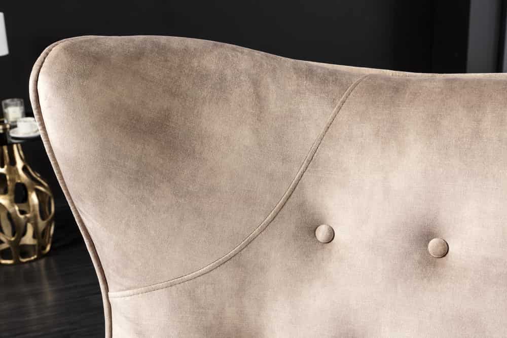 Design XL Sessel AMSTERDAM champagner Samt schwarze Metallbeine Retro Stil