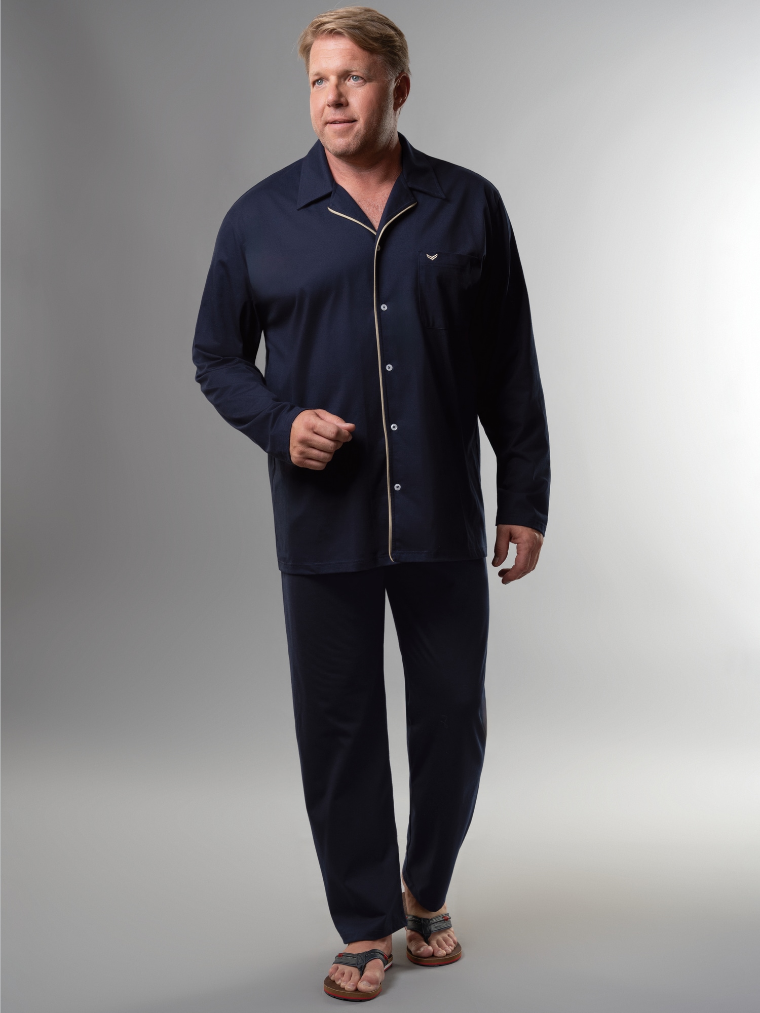 Schicker Schlafanzug mit elegantem Kragen und Knopfleiste Navy