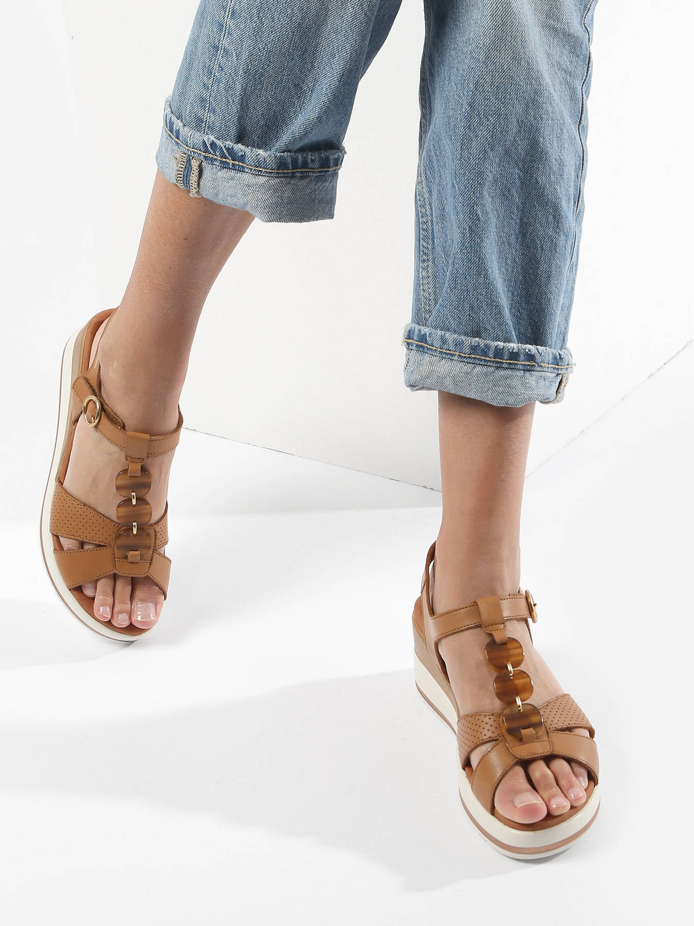 Sandales talon compens en cuir MEPHISTO
