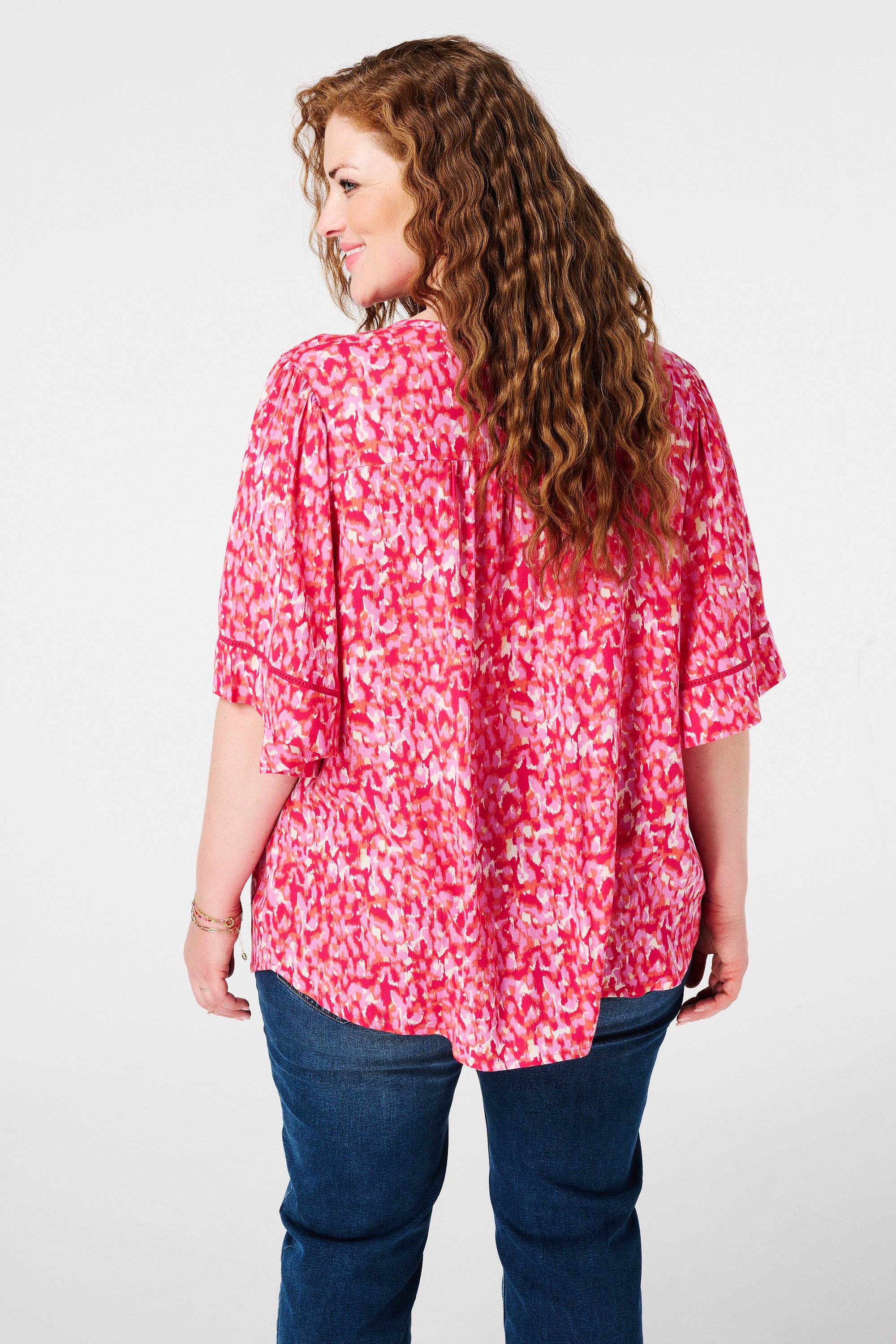 Blouse met print en strikdetail Multi Pink