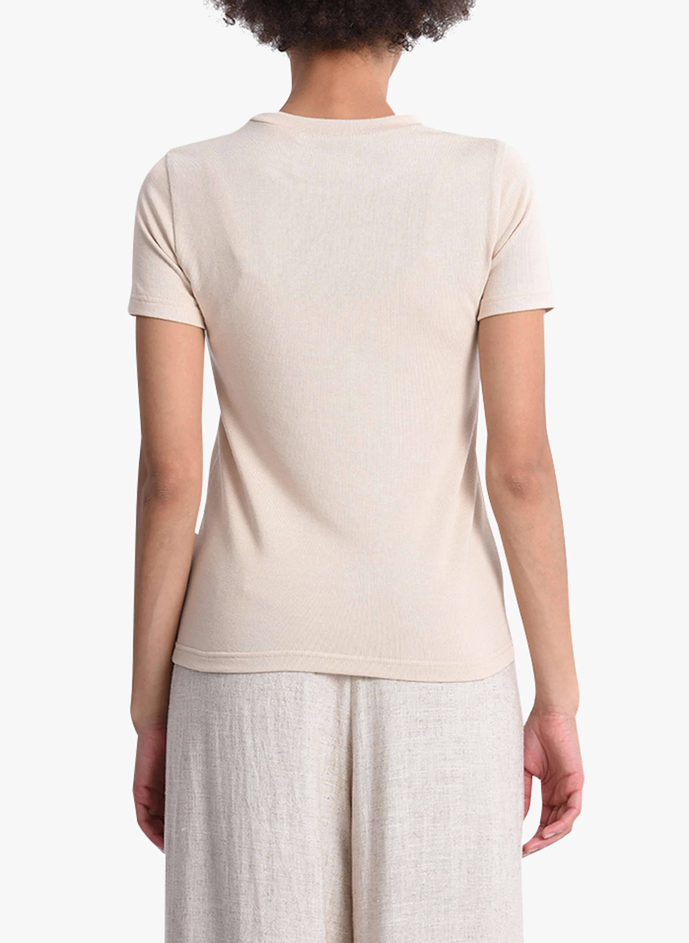 Tee-shirt col rond| Beige