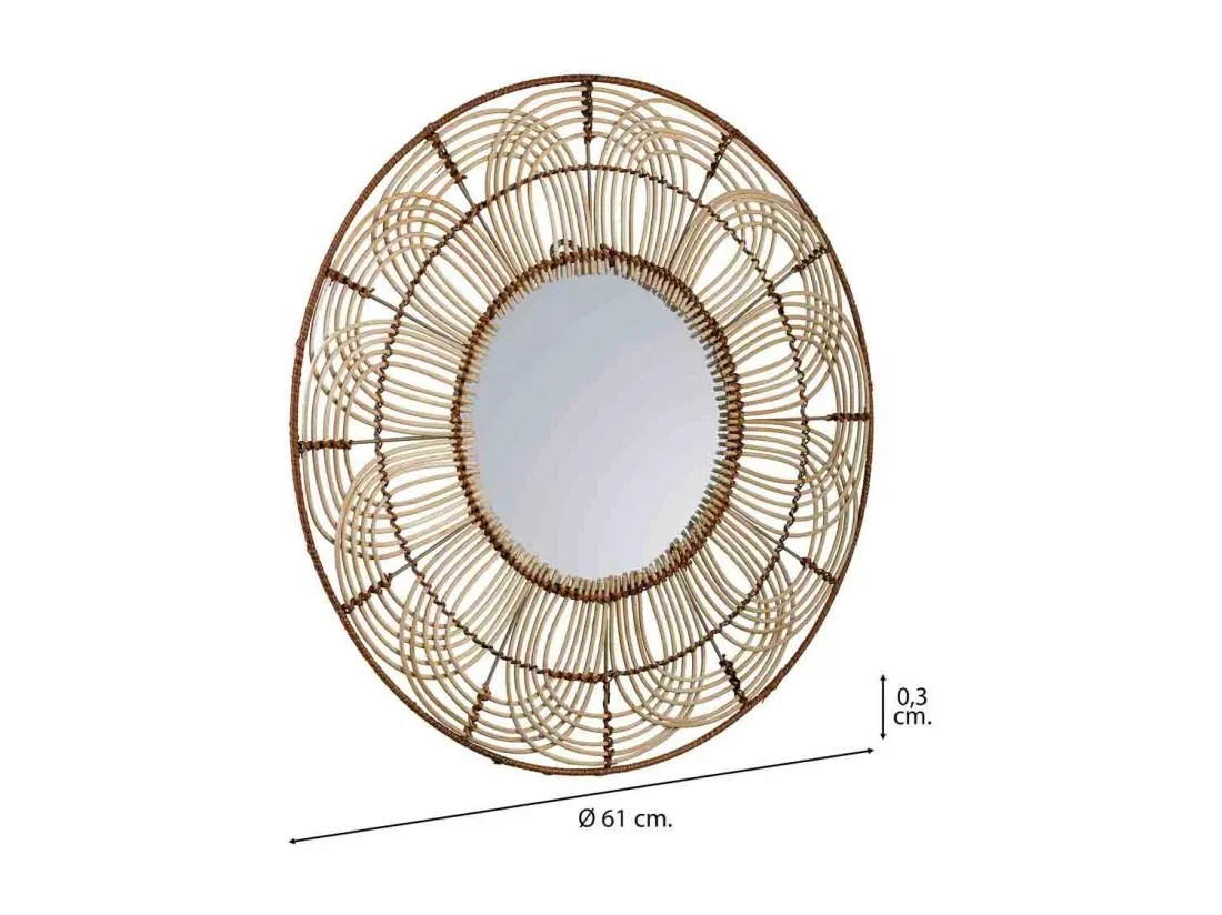 Miroir rond en rotin marron 61x61x03h