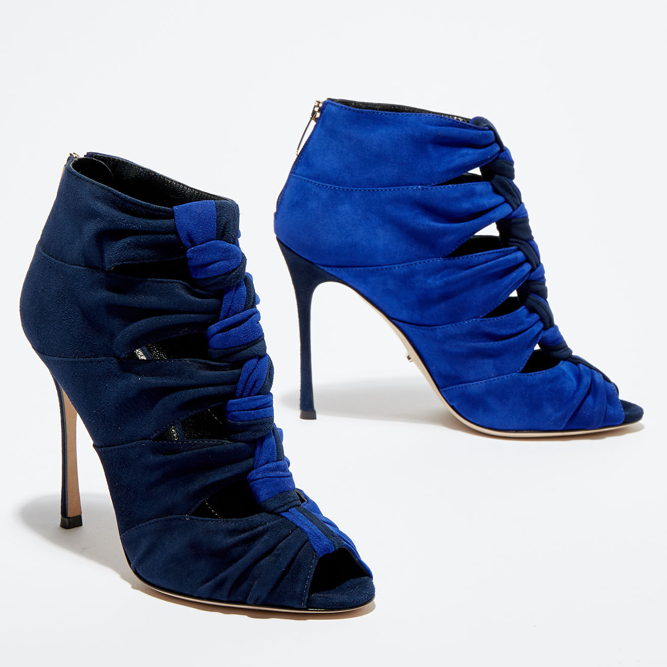 Sergio Rossi Sandales en Velours de Cuir Royal bicolore bleu profond/bleu roi Talon 10 cm