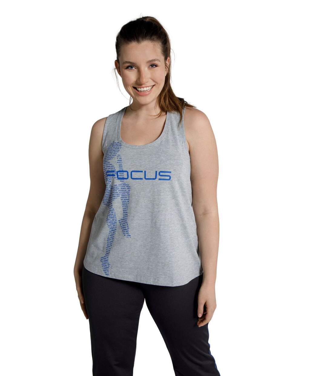 ULLA POPKEN Top XL-Statement col rond dos sportif sans manches gris chiné NEUF