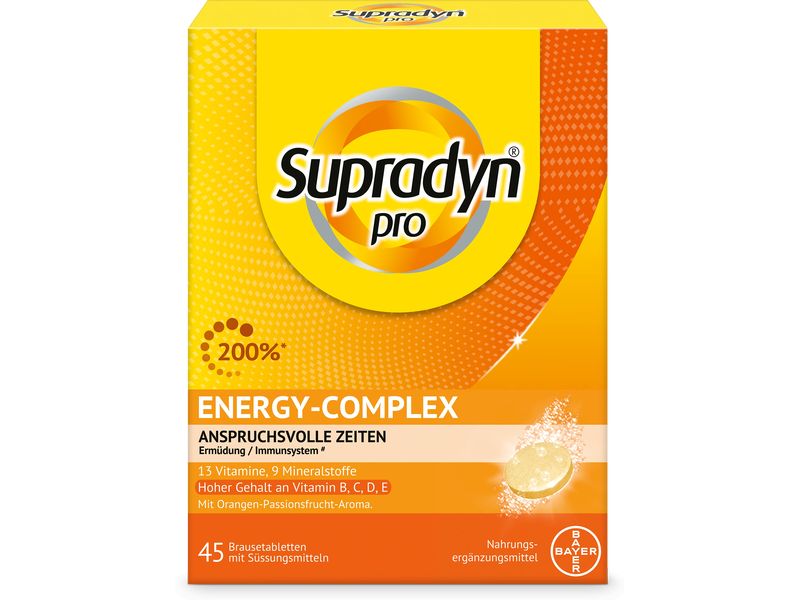 SUPRADYN Pro Energy-Complex 45 Brausetabletten Veganes Multivitaminpräparat mit wichtigen Nährstoffen für anspruchsvolle Zeiten