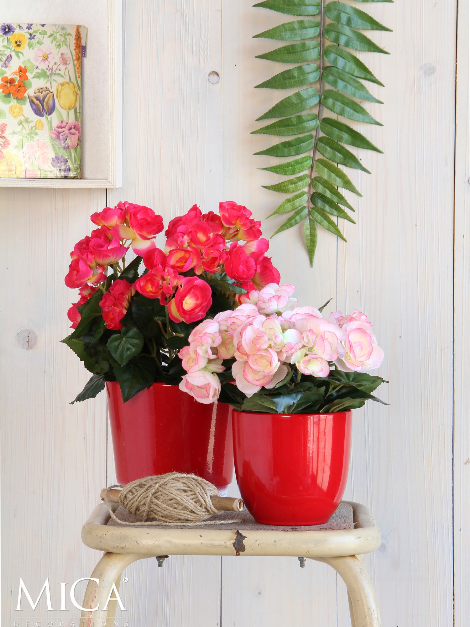 Mica Decorations kunstplant Begonia roze D 20 H 25 cm