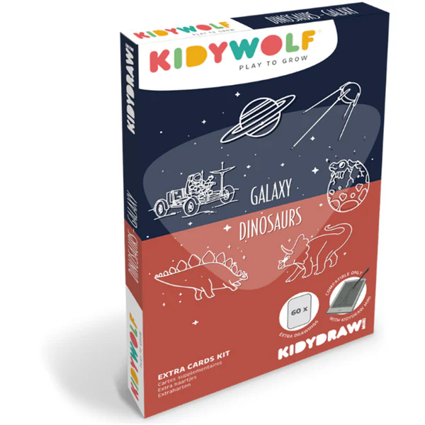 KidyWolf Kidywolf extra set tekenkaarten Dino's en Sterrenstelsel