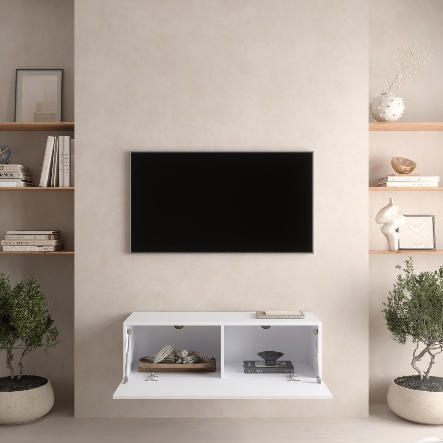 Planetmöbel West TV-Schrank, Fernsehtisch 100 cm lang, TV-Board hängend oder stehend, Fernsehschrank für Wohnzimmer, TV Möbel 37,8 x 100 x 30 cm, weiß