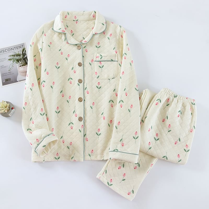 Dogini - Pyjamaset: Bloemenshirt + Broek