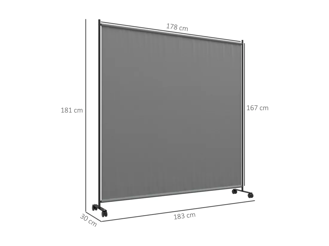 Panneau brise-vue paravent extérieur sur roulettes - autoportant - dim. 183L x 30l x 181H cm - gris