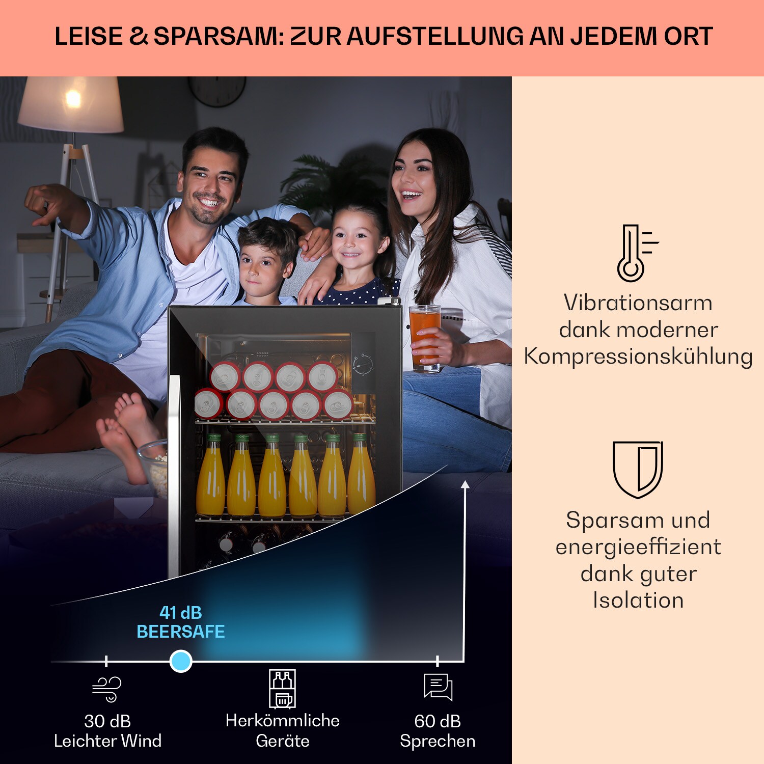 Beersafe XXL Onyx Kühlschrank 80 Liter 3 Böden Panoramaglastür