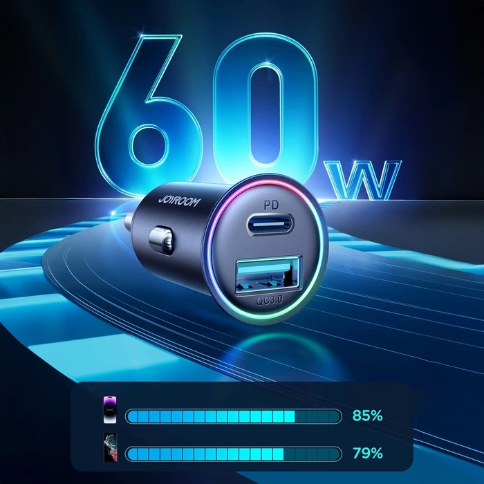 (60W) USB C / USB A Auto KFZ Ladegerät Car Charger Schnellladegerät für Zigarettenanzünder Power Delivery (JR-CCN04) - Schwarz