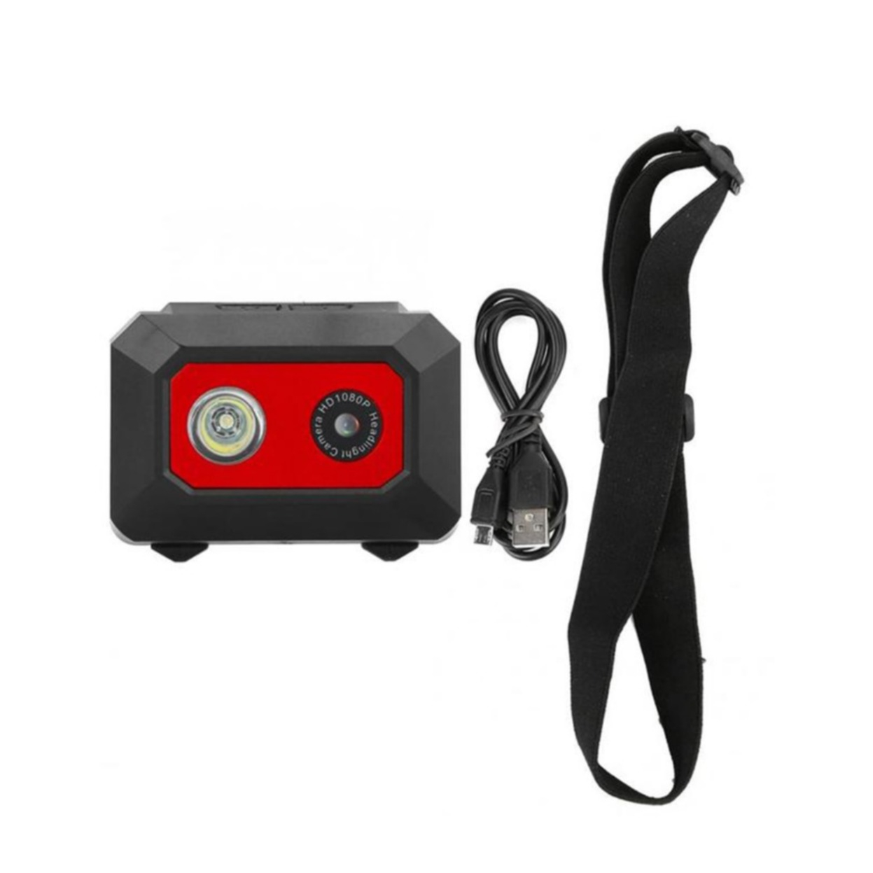 1080p FullHD Action Cam Helm Kamera 120° Weitwinkel mit LED Licht und Micro SD Kartenslot   Kopfband - Schwarz / Rot