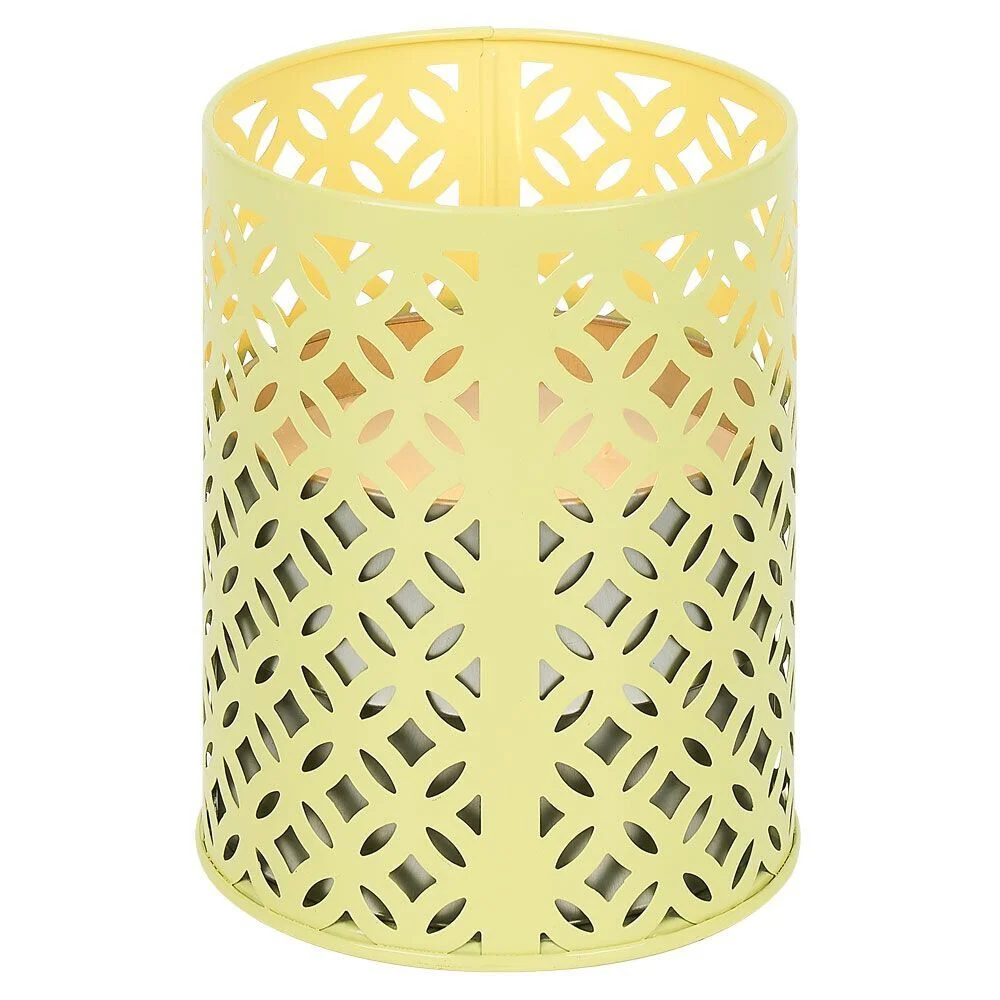 Photophore en métal jaune avec 2 bougies à la citronnelle 3 mèches 12H
