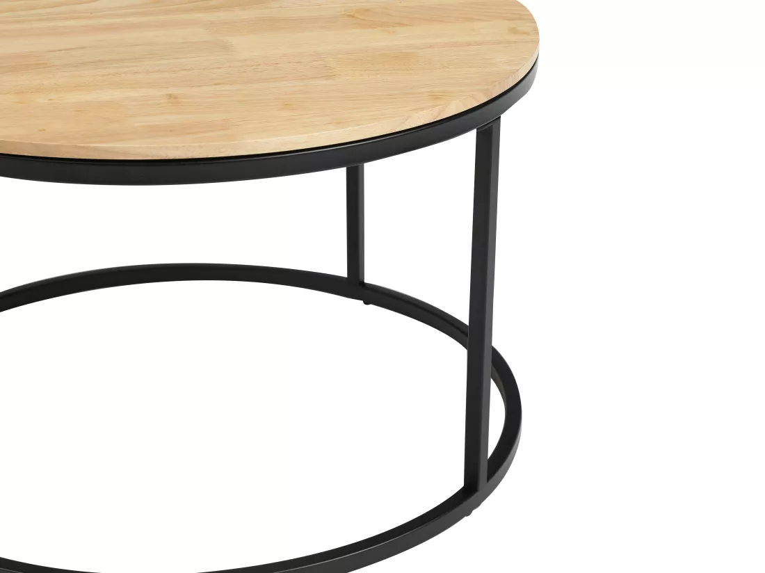 Tables basses gigognes en bois d'hévéa, céramique et acier - Effet marbre noir et naturel clair - JIEMBA