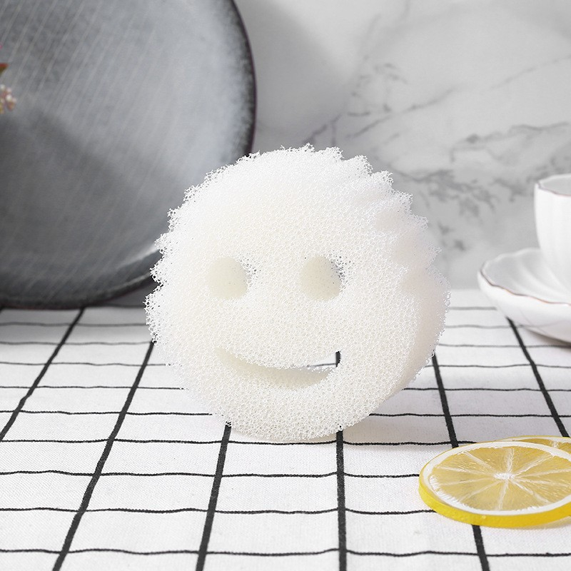 (2er Set) Smiley Küchen Schwamm Kratzfreie Reinigungs Schrubber - Weiss / Rosa