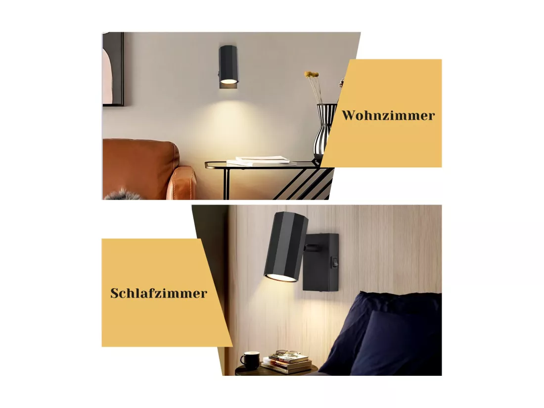 NETTLIFE Spot mural 1 flamme noir - Applique avec interrupteur métal GU10 Lampe de couloir orientable 350° MAX. 40W