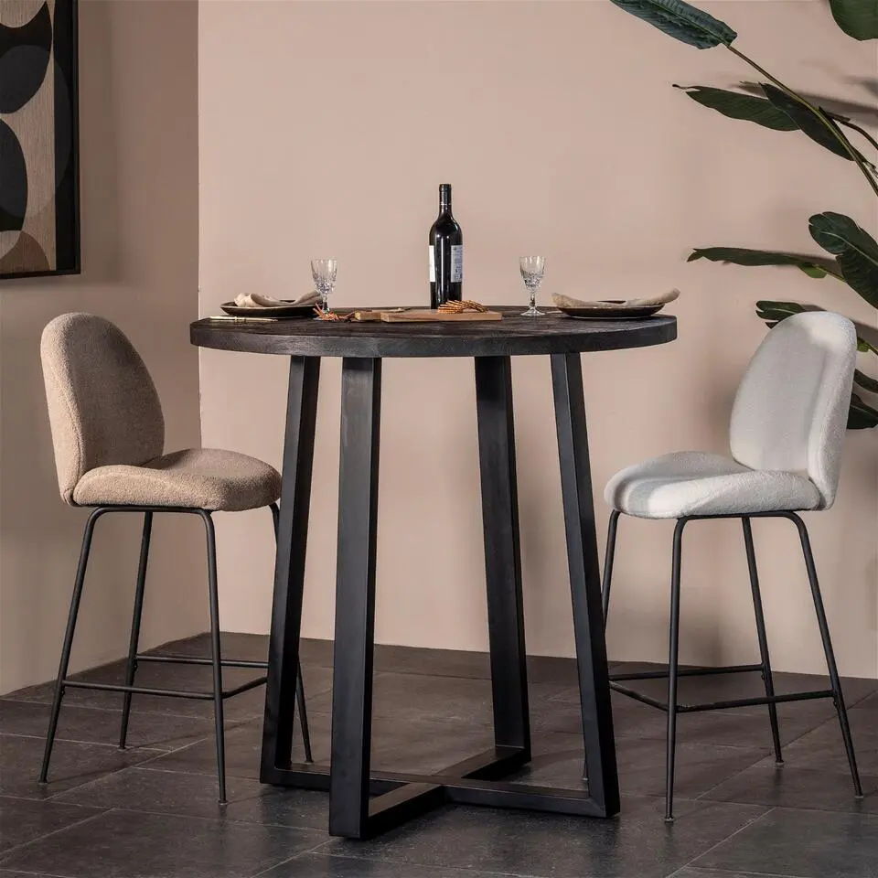 Bartafel Rond - Zwart Mangohout - 110x110x90cm - Lowie