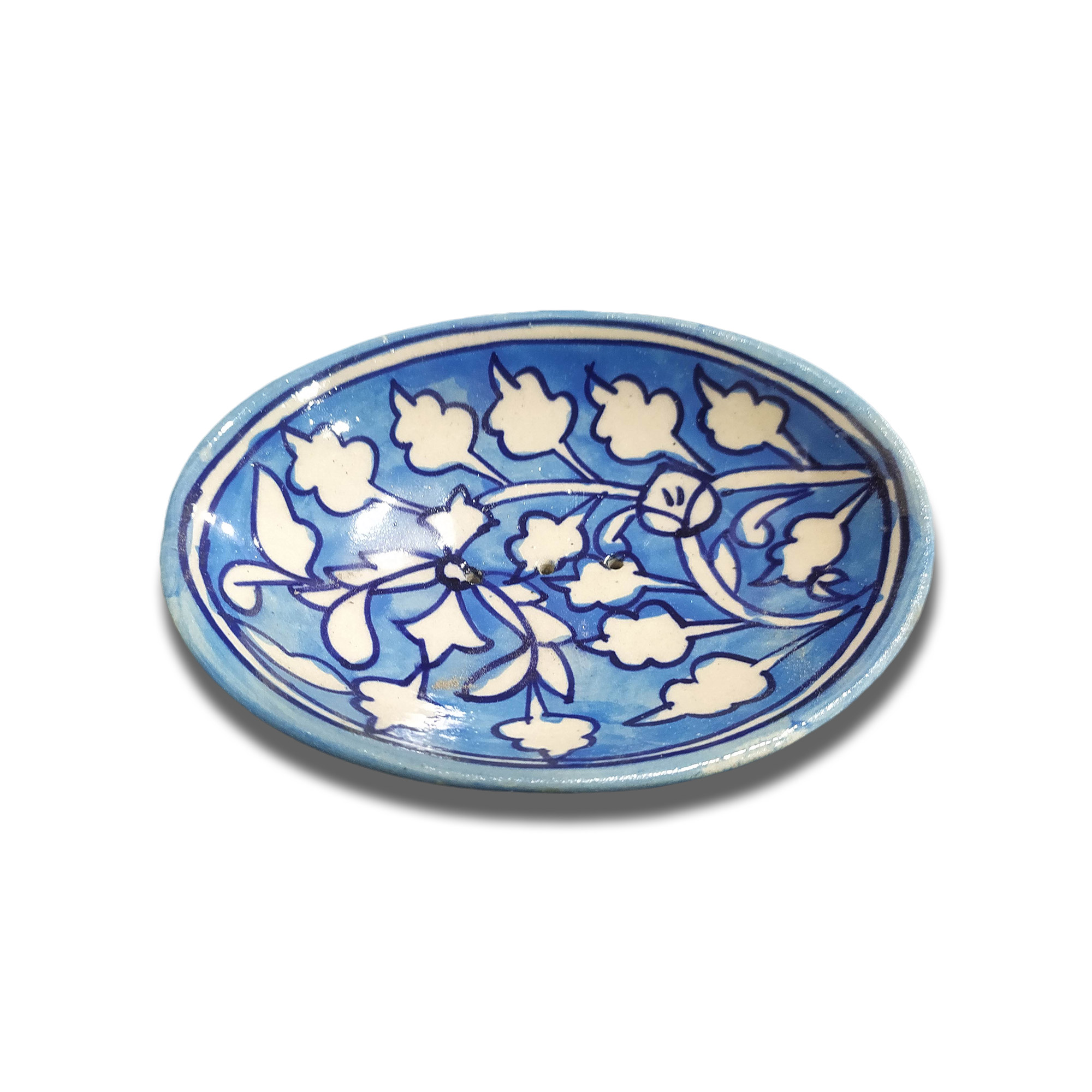 Seifenschale 'Blumen' aus Keramik, blau, weiß, L 14 cm, B 10 cm, H 3 cm von fischer's lagerhaus