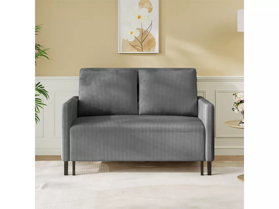 Canape 2 places convertible clic-clac, en Velours côtelé gris, Couchage 170 cm, Matelas 10 cm, pour Studio/Salon/Chambre