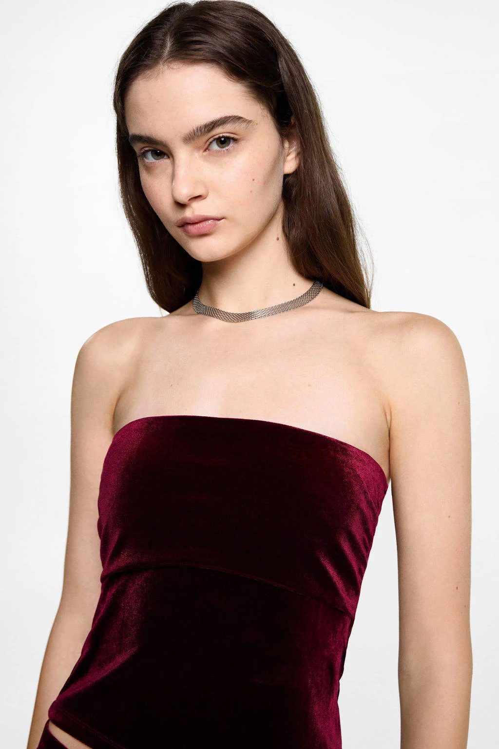 MANGO TEEN strapless top donkerrood
