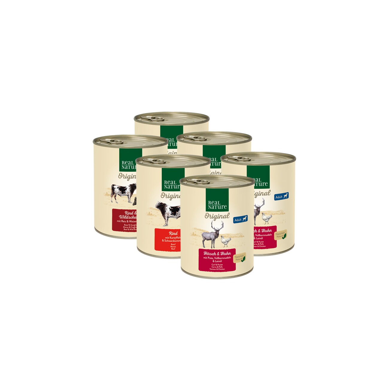 REAL NATURE Nassfutter Hund, Adult 6x800 g Mixpaket 1