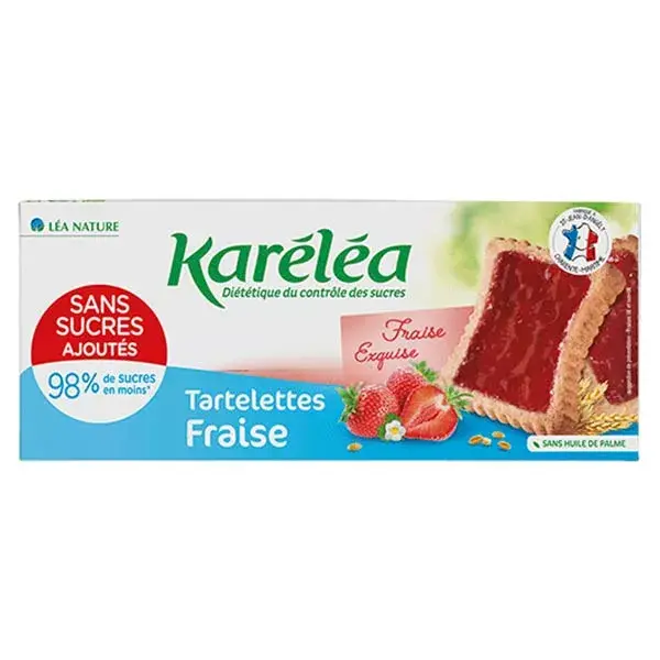Biscoitos Karéléa sem adição de açúcar, deliciosos mini tarteletes de morango, 145g