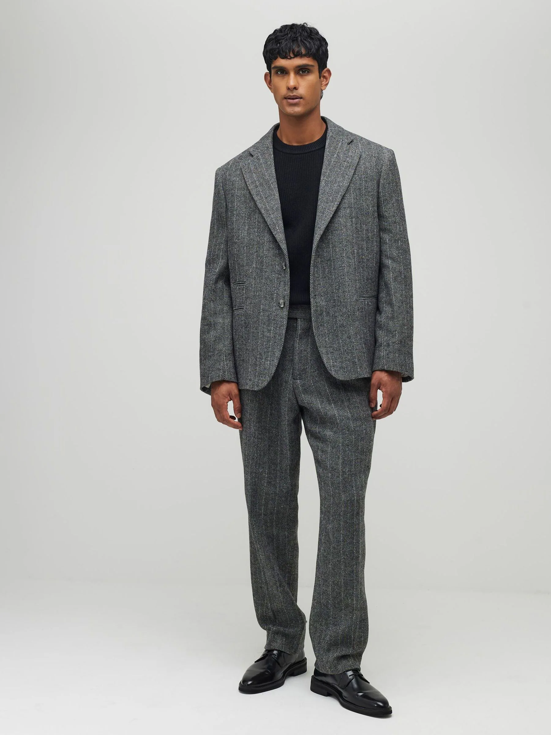 River Island Relaxed Fit Herringbone Tailored Trousers