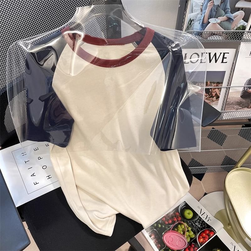 fluffush - T-shirt met ronde hals, kleurblok en raglanmouwen