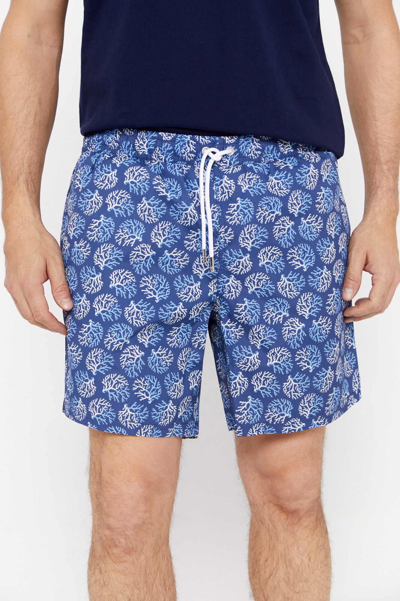Maiô com estampa de coral - Azul marinho
