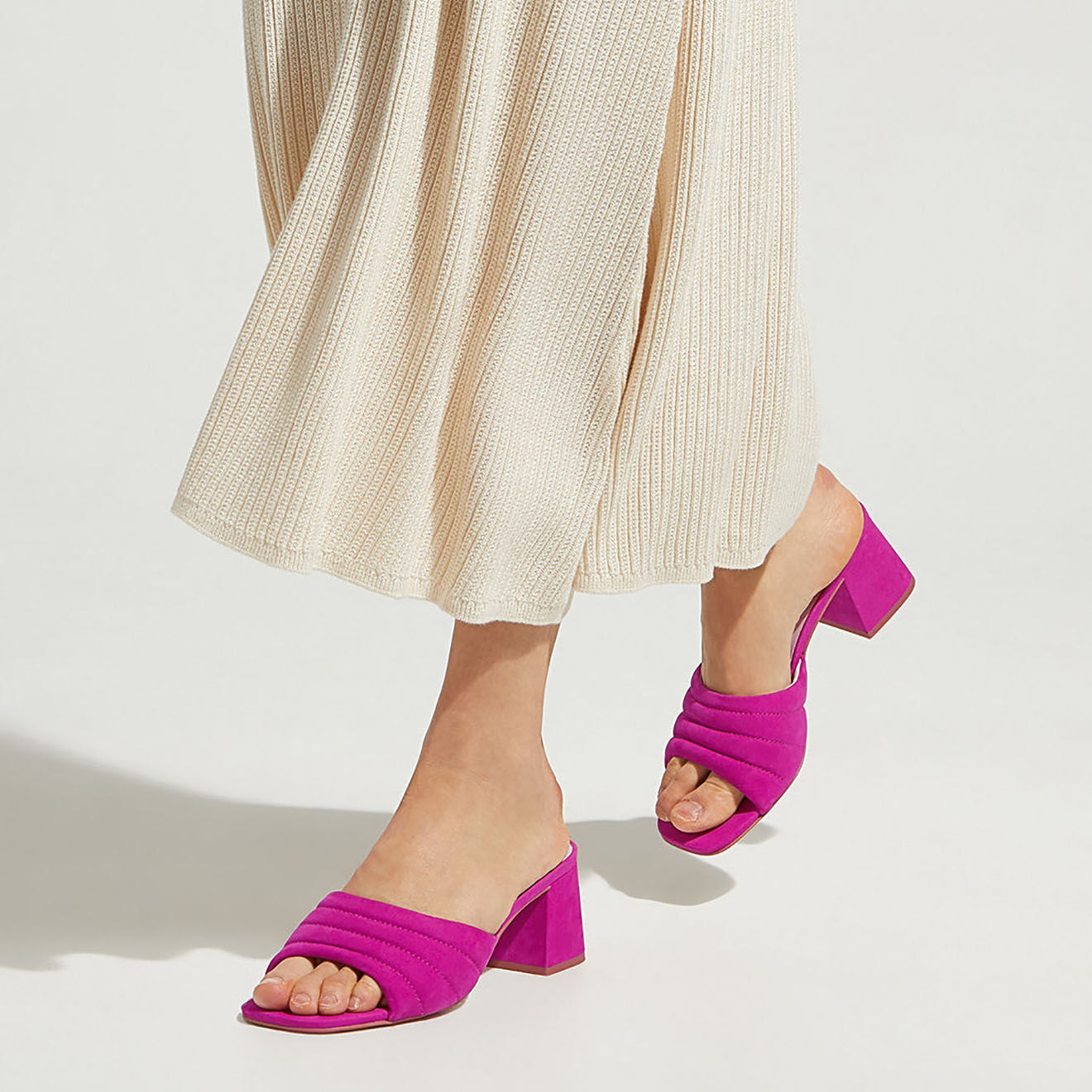 Galeries Lafayette Mules à talon en Cuir matelassées fuchsia - Talon 6 cm