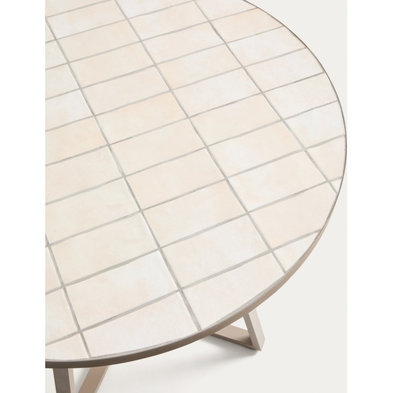 Table ronde Tella en acier galvanisé taupe et céramique beige Ø 90 cm
