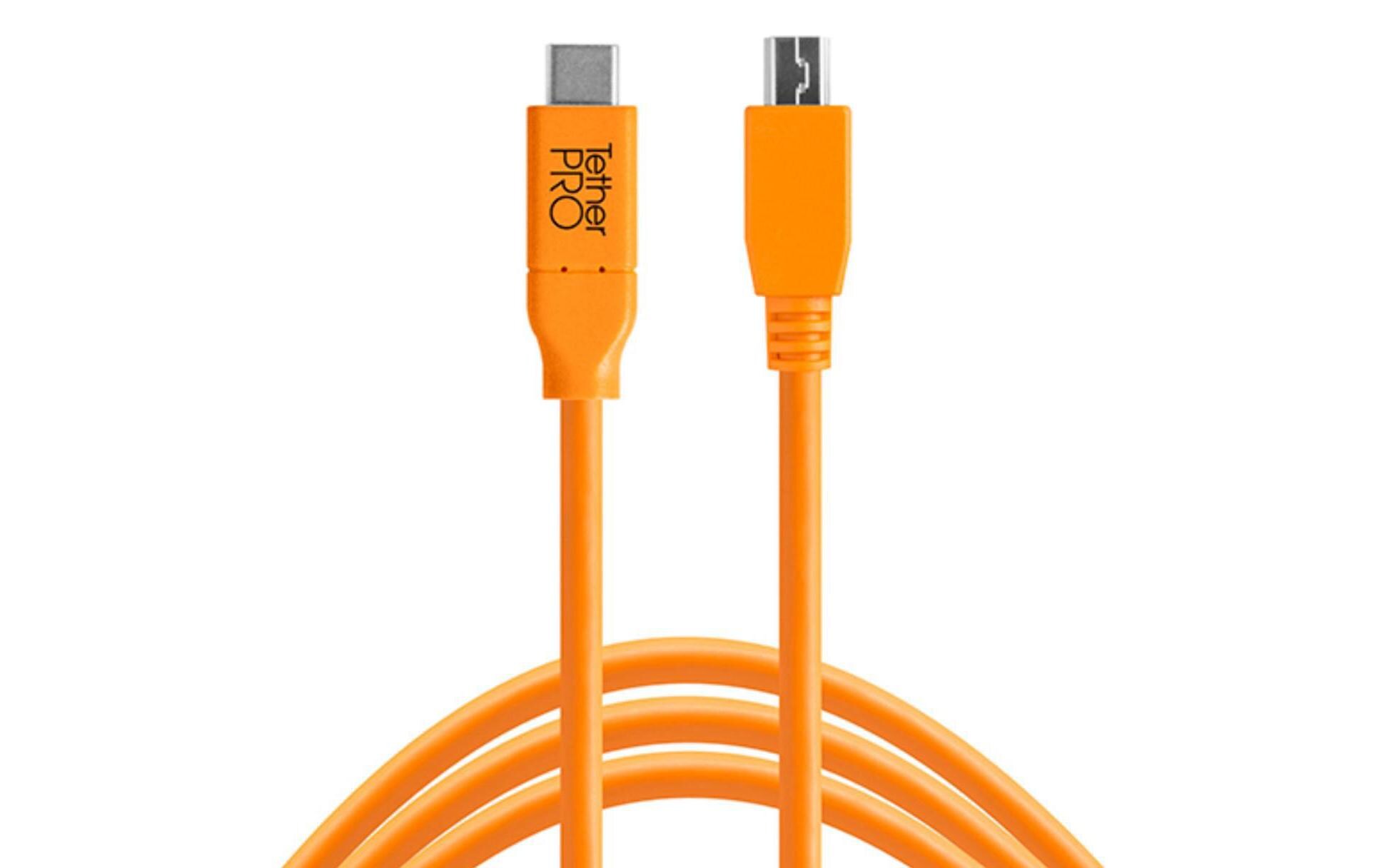 Kabel TetherPro USB-C / 2.0 Mini-B 5-Pin 4.6 Meter – orangeUSB-C zu 2.0 Mini-USB Kabel, 4.6 Meter