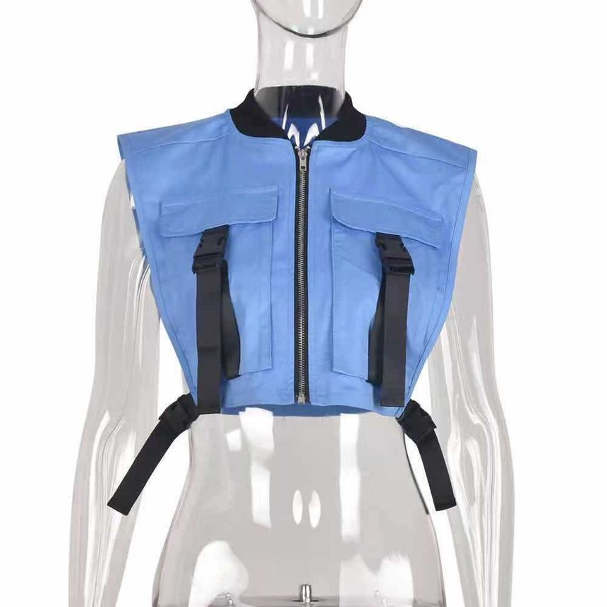 BrickBlack - Cropped cargovest met rits en drukknoopsluiting / geperforeerde legging