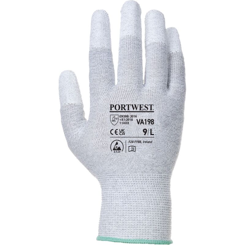 Portwest VA198 Gant Vending Fingertip antistatique enduit PU pour distributeurs automatiques - Gris - La paire