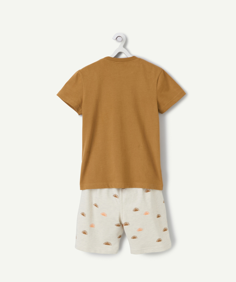 pyjama garçon en coton bio gris clair et camel motif léopard