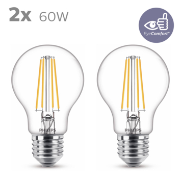 Philips LED peer E27 60W 2 stuks filament helder niet dimbaar
