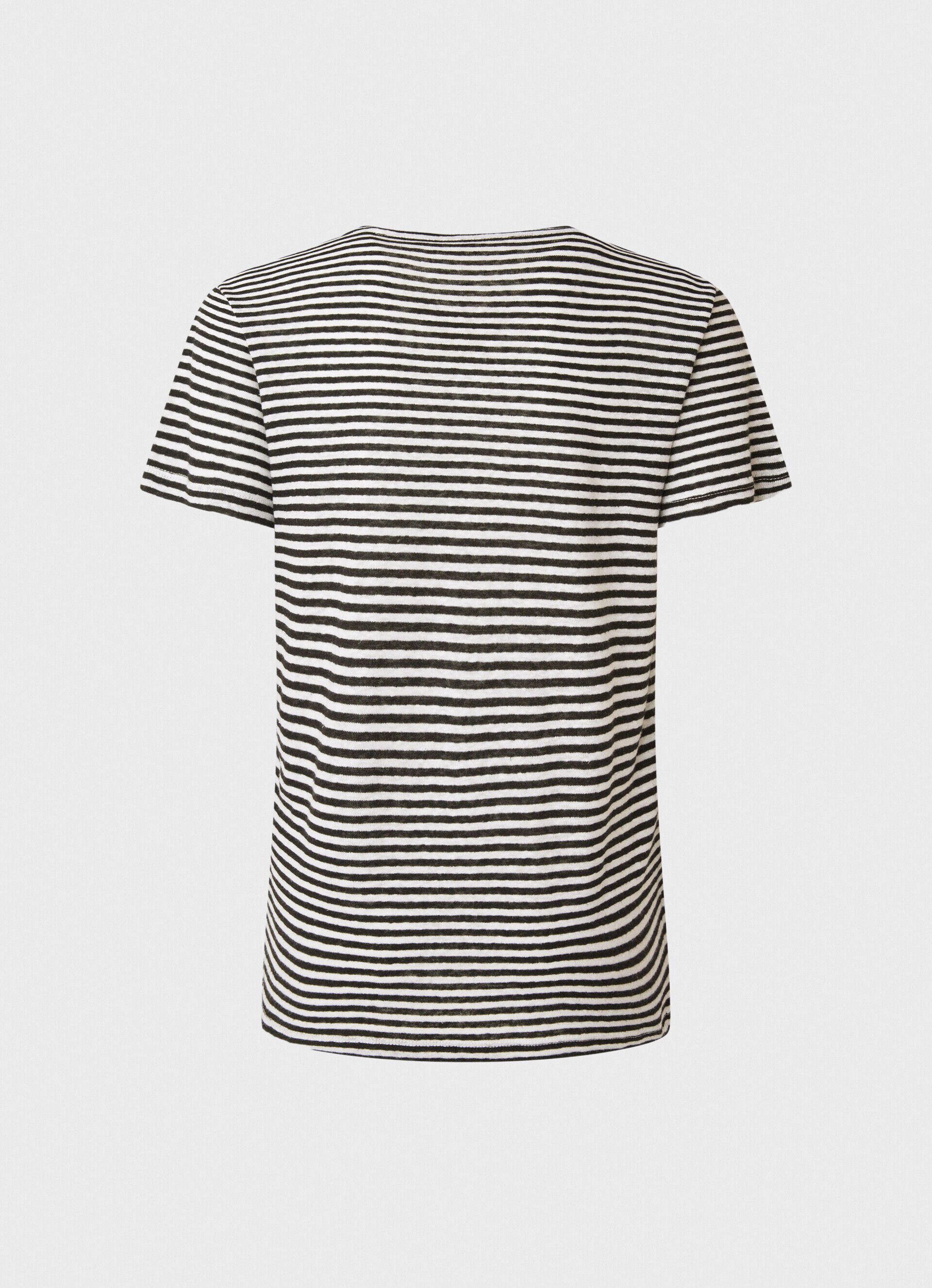CAMISETA COM ESTAMPA DE LINHO LISTRADO - preta