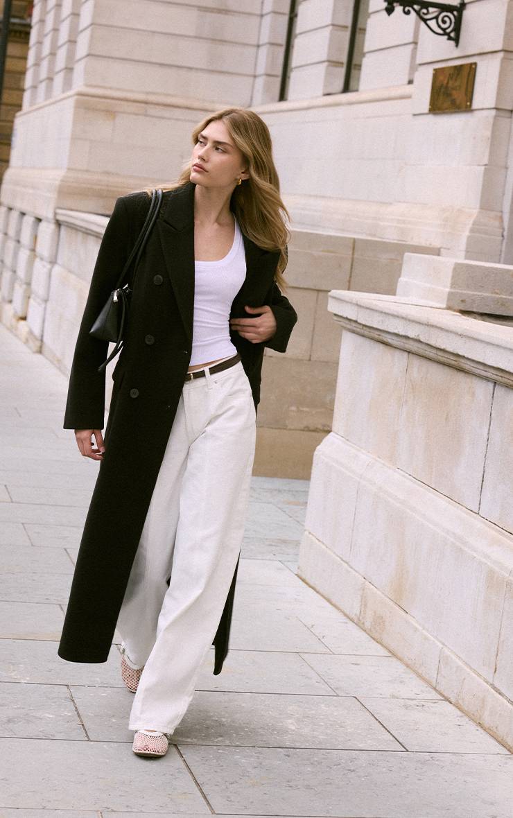 Noir Manteau Structuré Oversize À Double Boutonnage