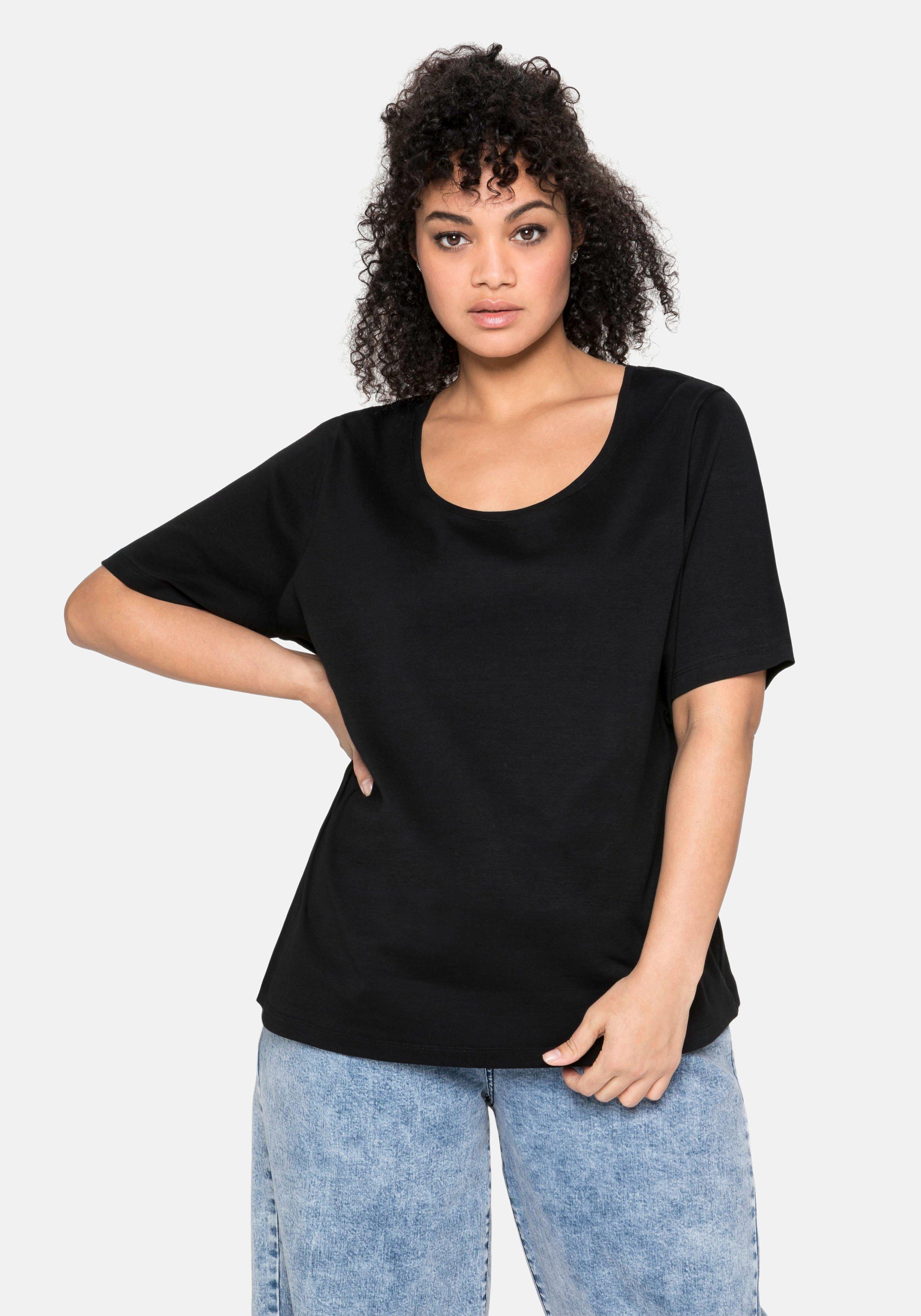 T-Shirt mit tiefem Ausschnitt und längerem Ärmel
