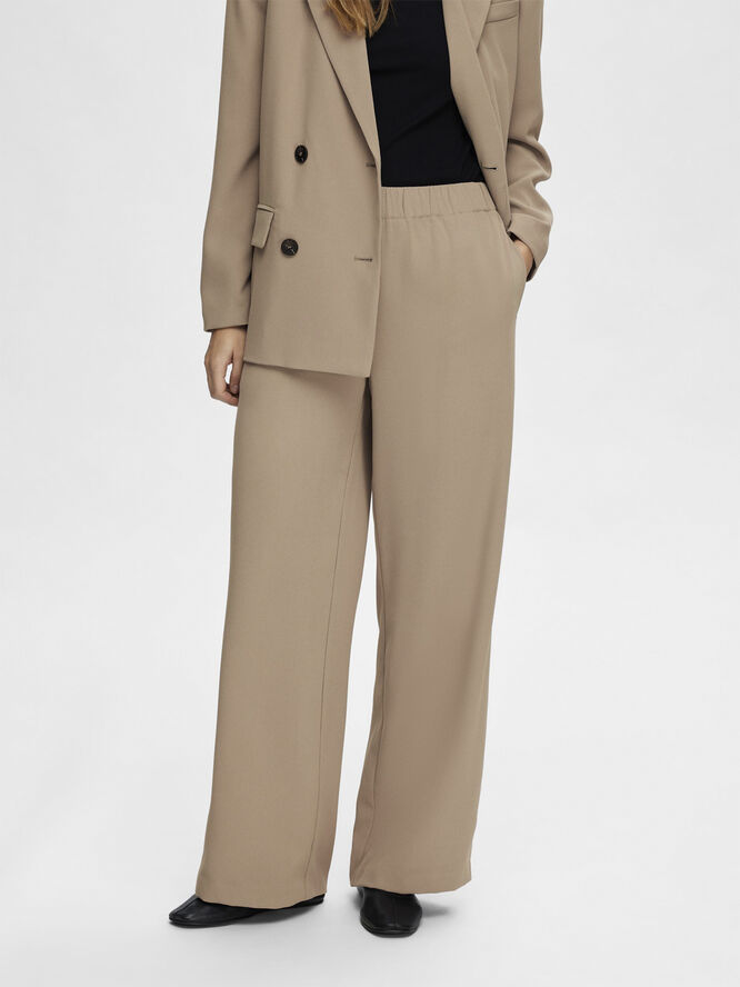 Selected Femme SLFTINNI-RELAXED MW WIDE PANT N NOO Greige