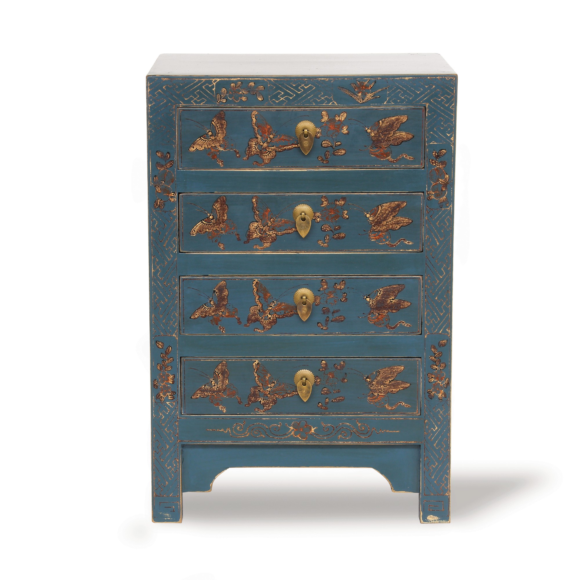 Kommode 'Schmetterling', 4 Schubladen, blau, T 32 cm, B 40 cm, H 60 cm von fischer's lagerhaus