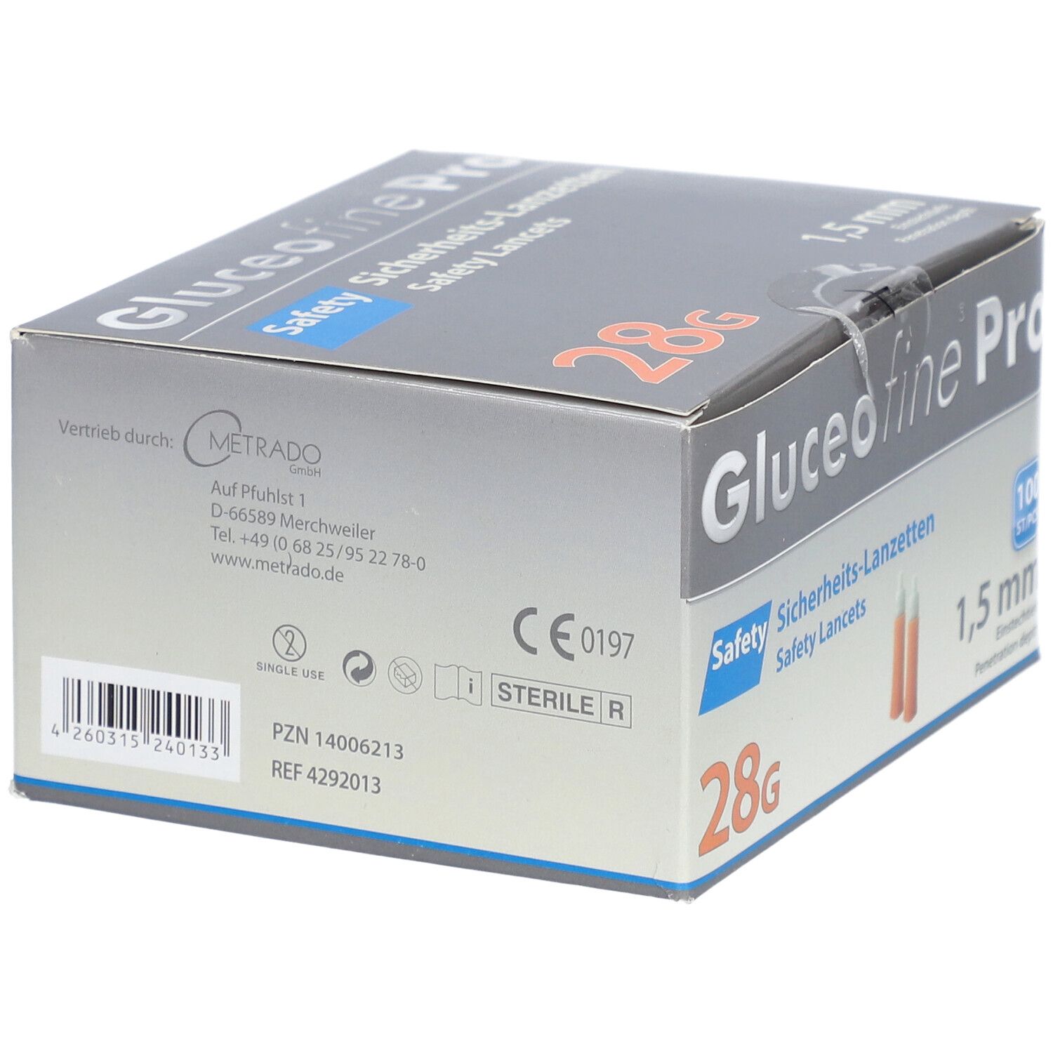 Gluceofine® Pro Safety Sicherheits-Lanzetten 28 G, 1,5 mm