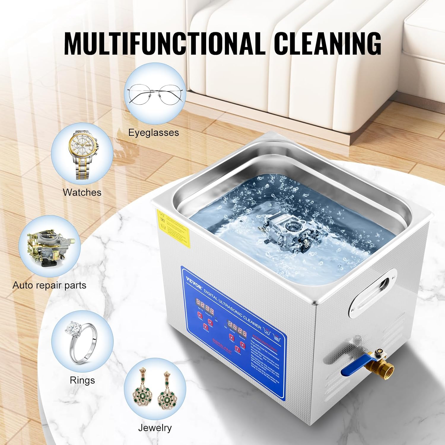 VEVOR Professioneller Ultraschallreiniger 10 L, Ultraschall Reinigungsgerät mit Digitalem Timer & Heizung, Schmuckreiniger 40 kHz Ultraschallreinigungsmaschine für Brillen, Uhren, Ringe & Kleinteile