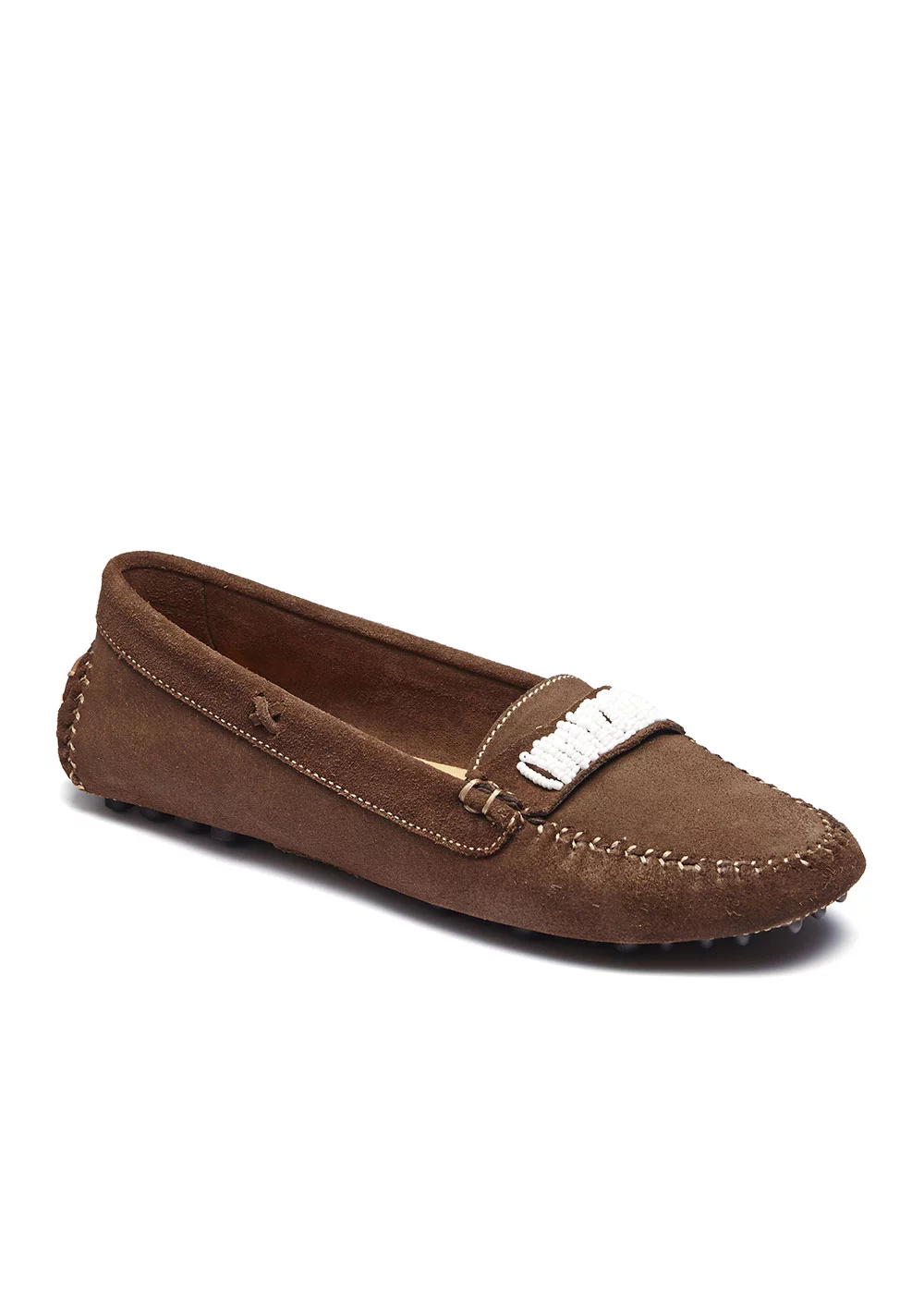 INDIAN MOC MARRON PERLES BLANCHES