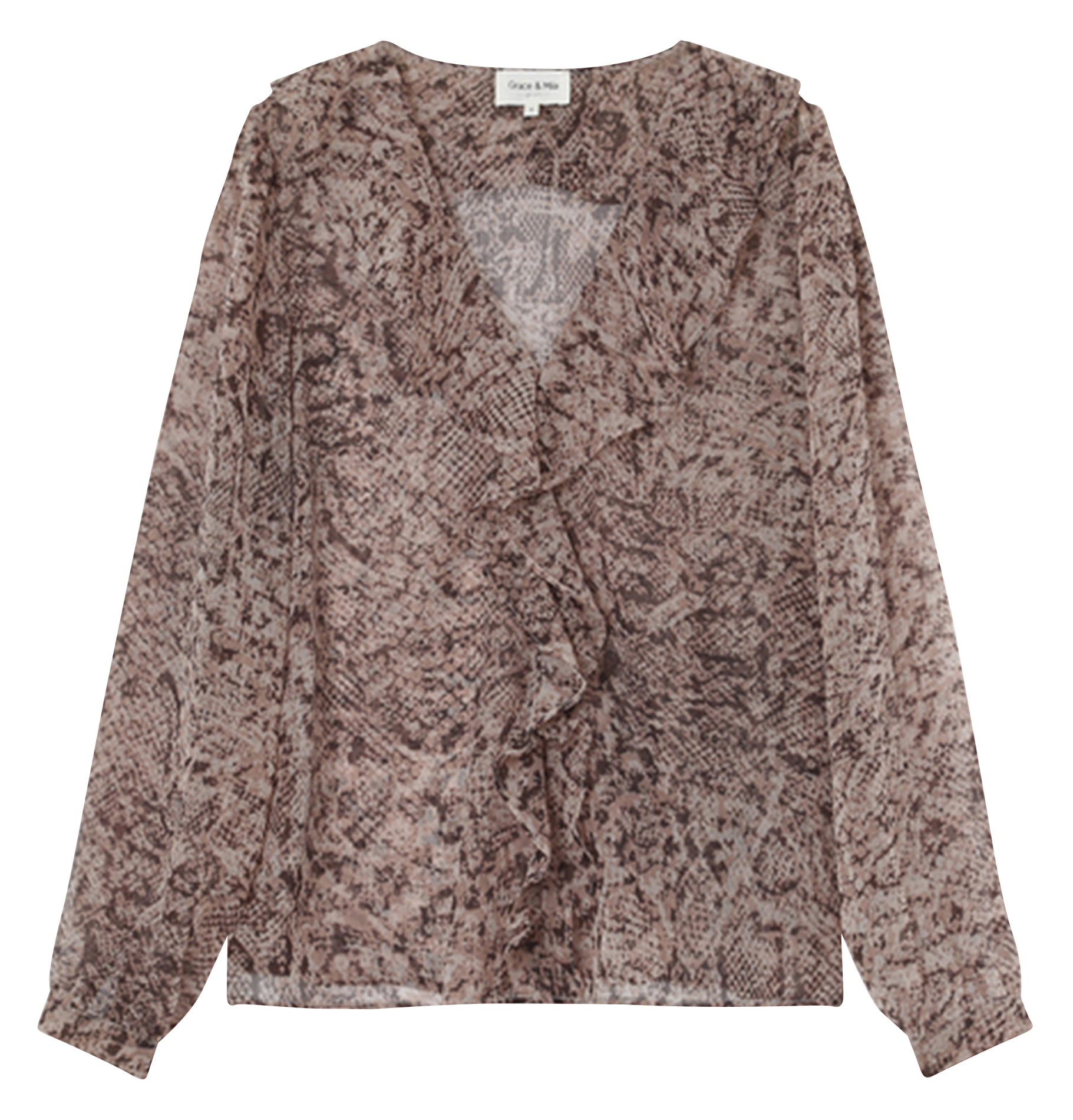 LISANE - Top col V imprimé python à volants| Beige