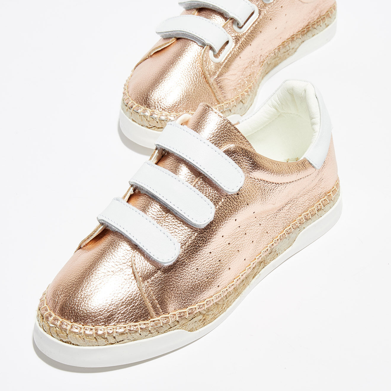 Canal Saint Martin Basket espadrilles en Cuir Lancry Scratch rose doré/blanc