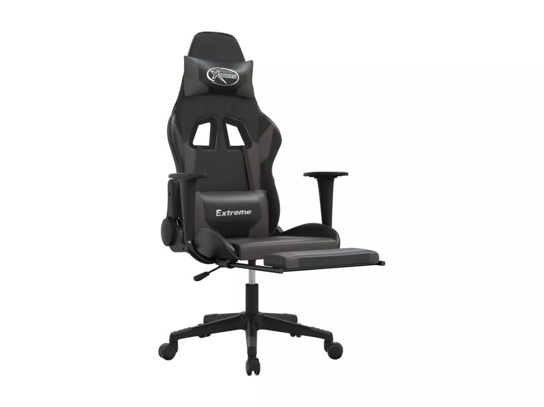 Chaise de jeu de massage et repose-pied Noir et gris Similicuir
