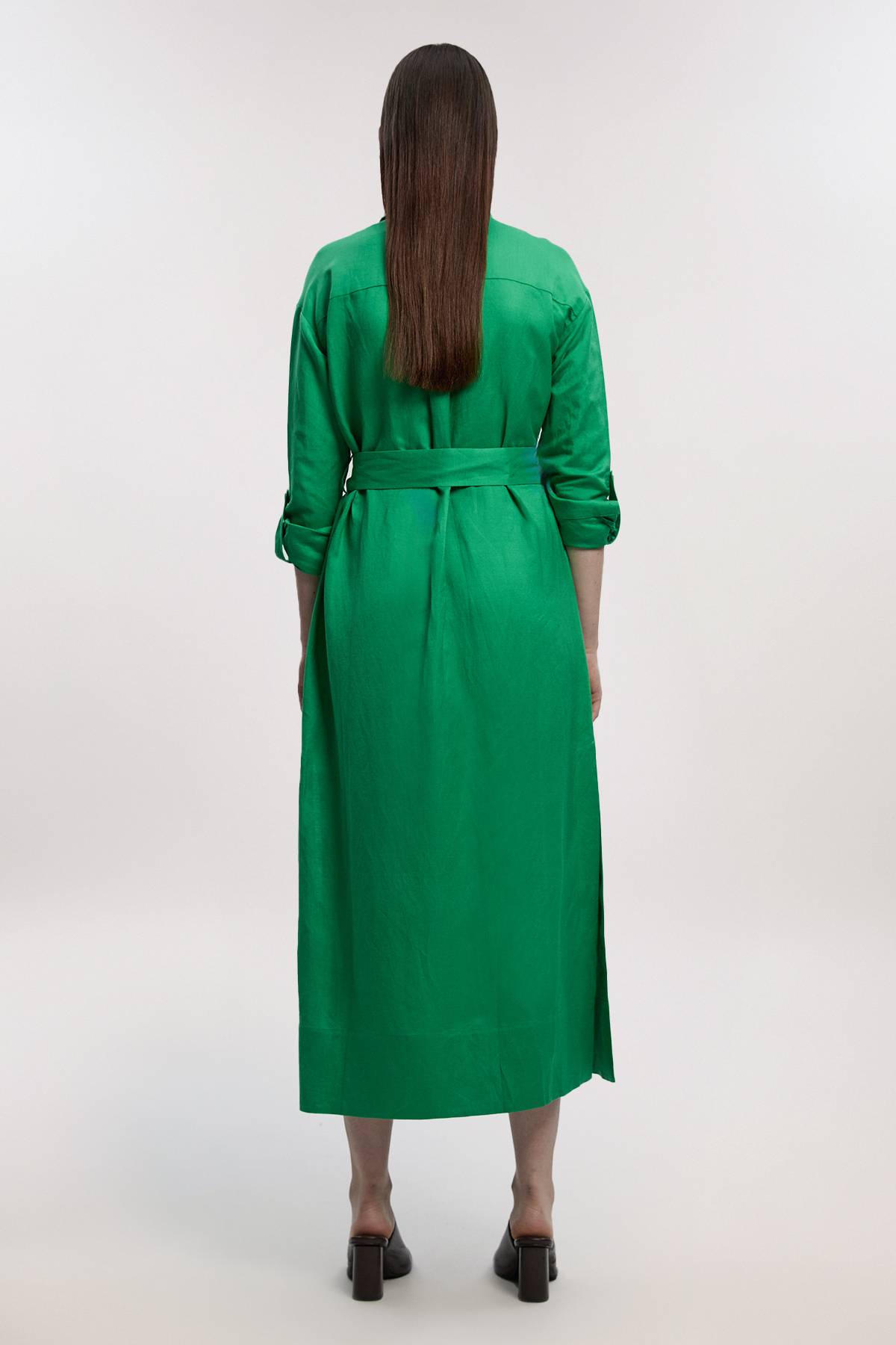 KarenMillen Robe chemise ceinturée en lin et viscose tissé